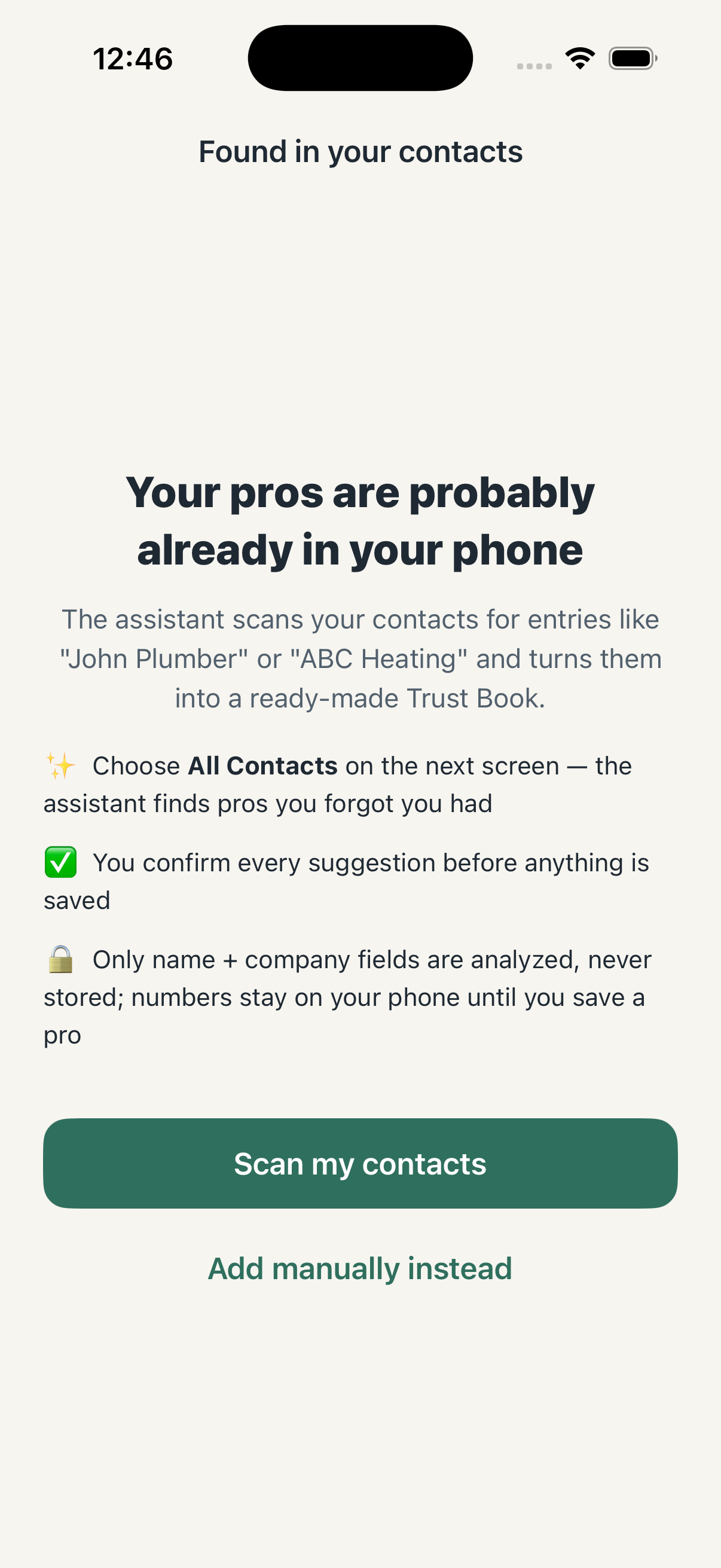 AI contact scan finds your pros